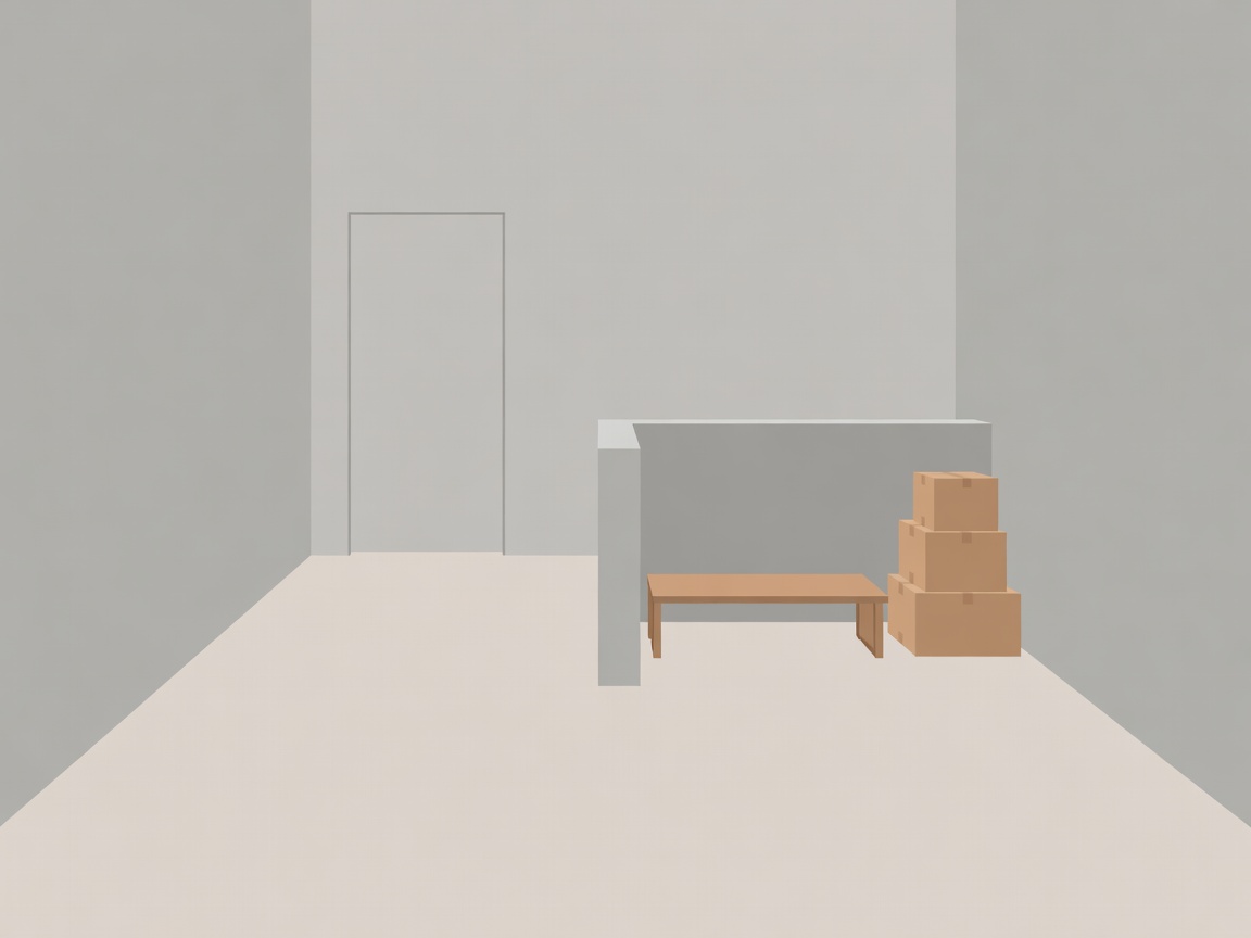 Flat vector scene of an apartment lobby with a designated receiving alcove separate from the main entrance route